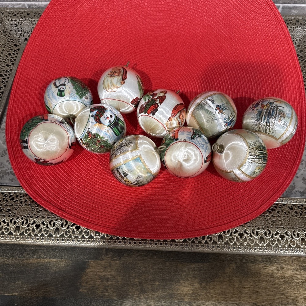 Vintage‎ Christmas 10 Ornaments Satin Wrapped Plastic Santa Children